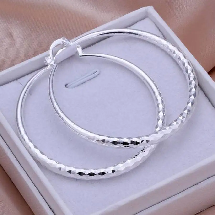 

925 Silver 5cm Big Earring Women Lady Circle Top Quality Fashion Wedding Beautiful Jewelry