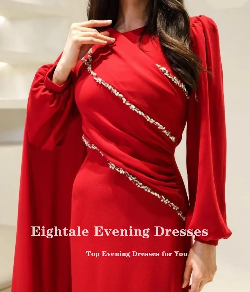 فستان سهرة عربي Eightale مطرز بأكمام طويلة بطول الأرض فستان حفلات مخصص لحفلات الزفاف رداء إسلامي De Soirée