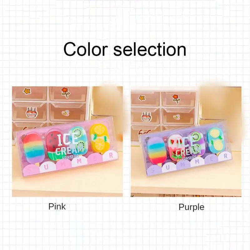 Lytwtw's Cartoon Cute Kawaii Ice Cream juego de Mini goma de borrar para niños, papelería novedosa, suministros escolares de oficina, 1 Juego