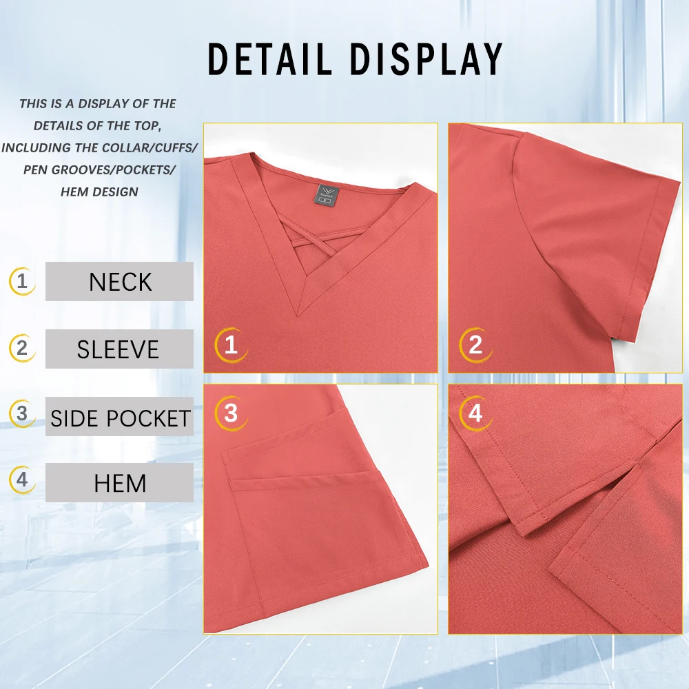 Nuevas uniformes de enfermera de moda, Top con cuello en V de verano, pantalones rectos, conjunto de batas de Hospital, ropa de trabajo quirúrgica médica, trajes de enfermería para dentista