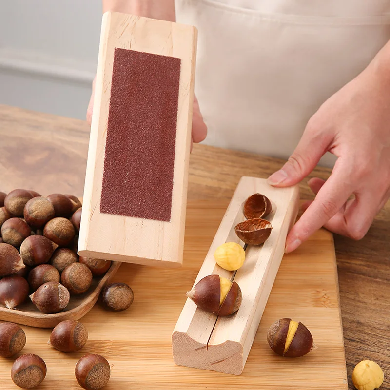 เครื่องมือเปิดเปลือกเกาลัดแบบเปิดที่บ้าน ที่เปิดเปลือกเกาลัดแบบกรวย ของใช้เกี่ยวกับเกาลัด ทำจากไม้เนื้อแข็ง สำหรับปอกเปลือกเกาลัดดิบ เครื่องปอกเมล็ดบัว
