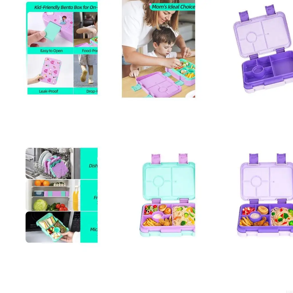 Sectioned Kids Lunch Container With Removable Inner Tray, Hinged Side Lid and Lunch Case for Class Lunch Carry KXRE