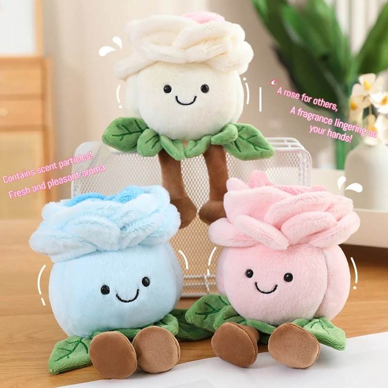 Cute Rose Flower Plush Potted Plant No Watering Simulation Floral Doll Creative Bedroom Bedside Decoration Soft Collectible Gift