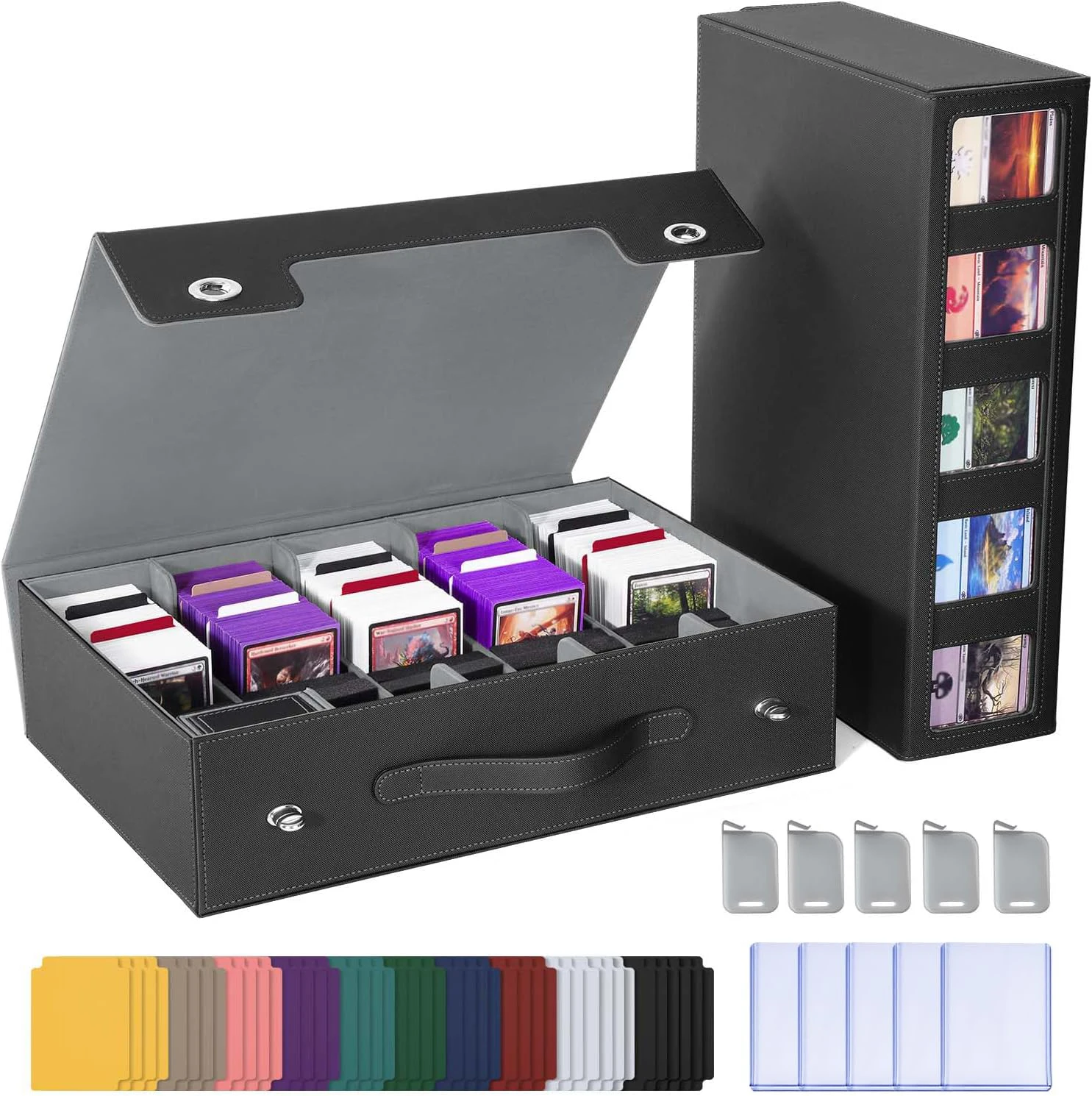 5-Row Trading Card Storage Box for Top Loaders, TCG and Sports Cards 4200+ Unsleeved or 800+ Toploader Side-Access Acrylic Displ