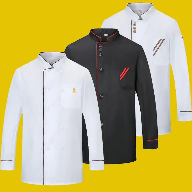 Uniforme de trabajo de Chef de manga larga para hombre, ropa de cocina trasera, catering, uniforme de trabajo de hotel, uniforme de chef de cafetería