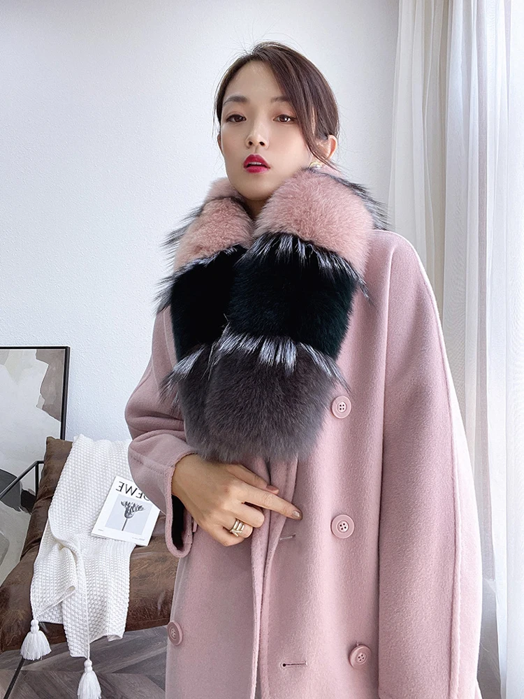 Real Natural Fox Fur Collar Winter Neck Warm Silver Fox Scarf Women Natural Fox Long Scarves Straight Collar Luxury Shawl Wraps