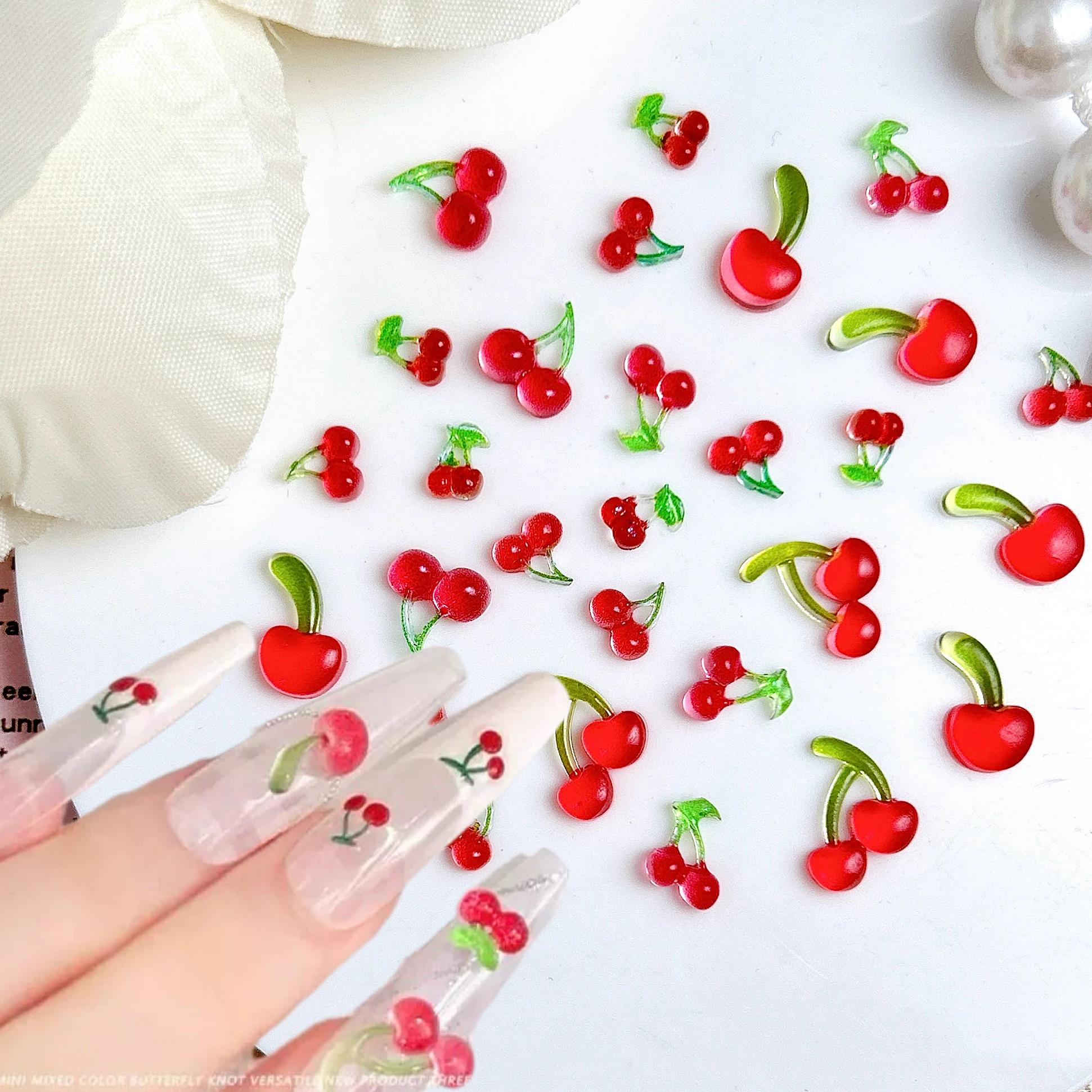 50PCS 3D Translucent Dark Red Cherry Resin Nail Art Charms Creative Simulated Single Cherry Nail Decorations DIY Earrings Nails