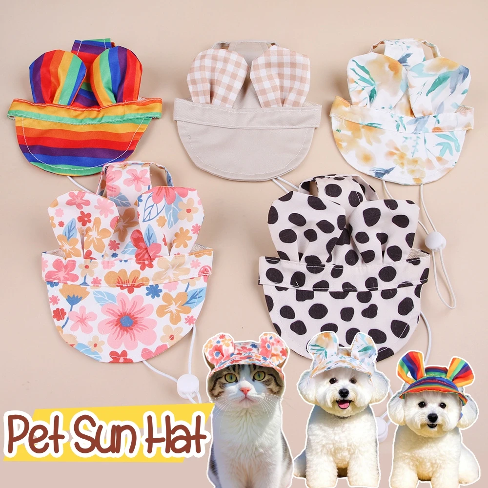 Милая летняя шляпа от солнца для домашних животных для кошек и собак, дышащая рыбацкая кепка с отверстиями для ушей, защита от солнца и тени для активного отдыха Милая летняя шляпа от солнца для домашних животных для кошек и собак, дышащая рыбацкая кепка с отверстиями для ушей, защита от солнца и тени для активного отдыха