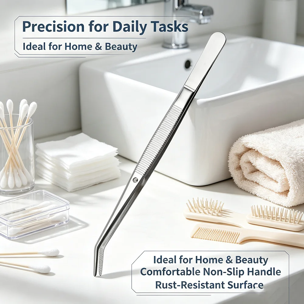 Stainless Steel Curved Tip Tweezers, Multipurpose Household Hand Tool for DIY Craft Hobby and Picking Tiny Daily Items