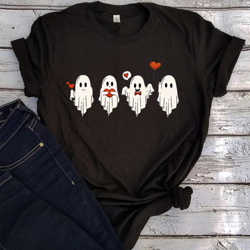 Valentine Tshirt Valentines Day Tshirts Cute Ghost Tee Valentines Gift Spooky Women T Shirt Aesthetic Tops Vintage