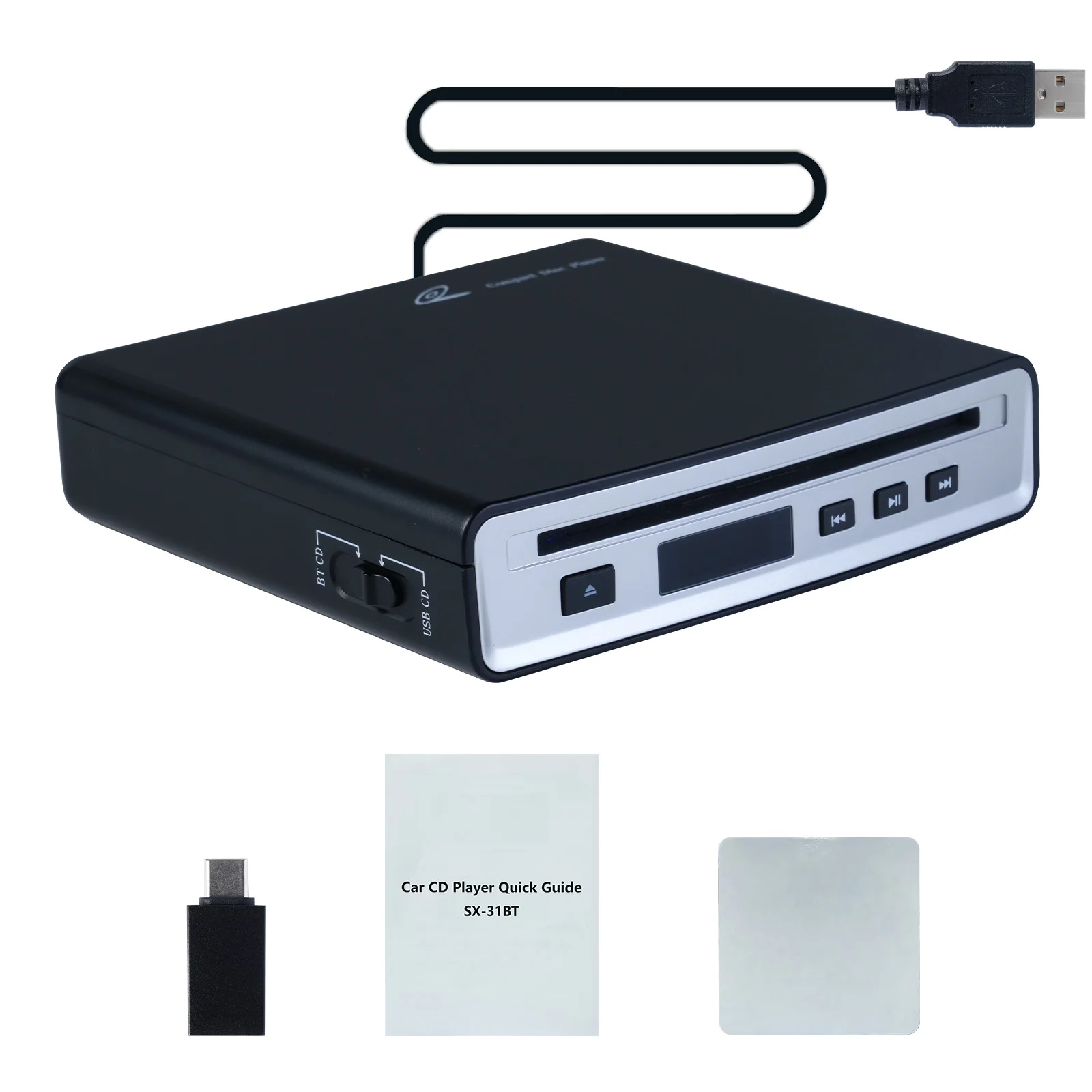 

Portable CD Player for Car, External Car CD player, Dual-Mode USB or Bluetooth CD Player with for Car All-Models, Plug and Play