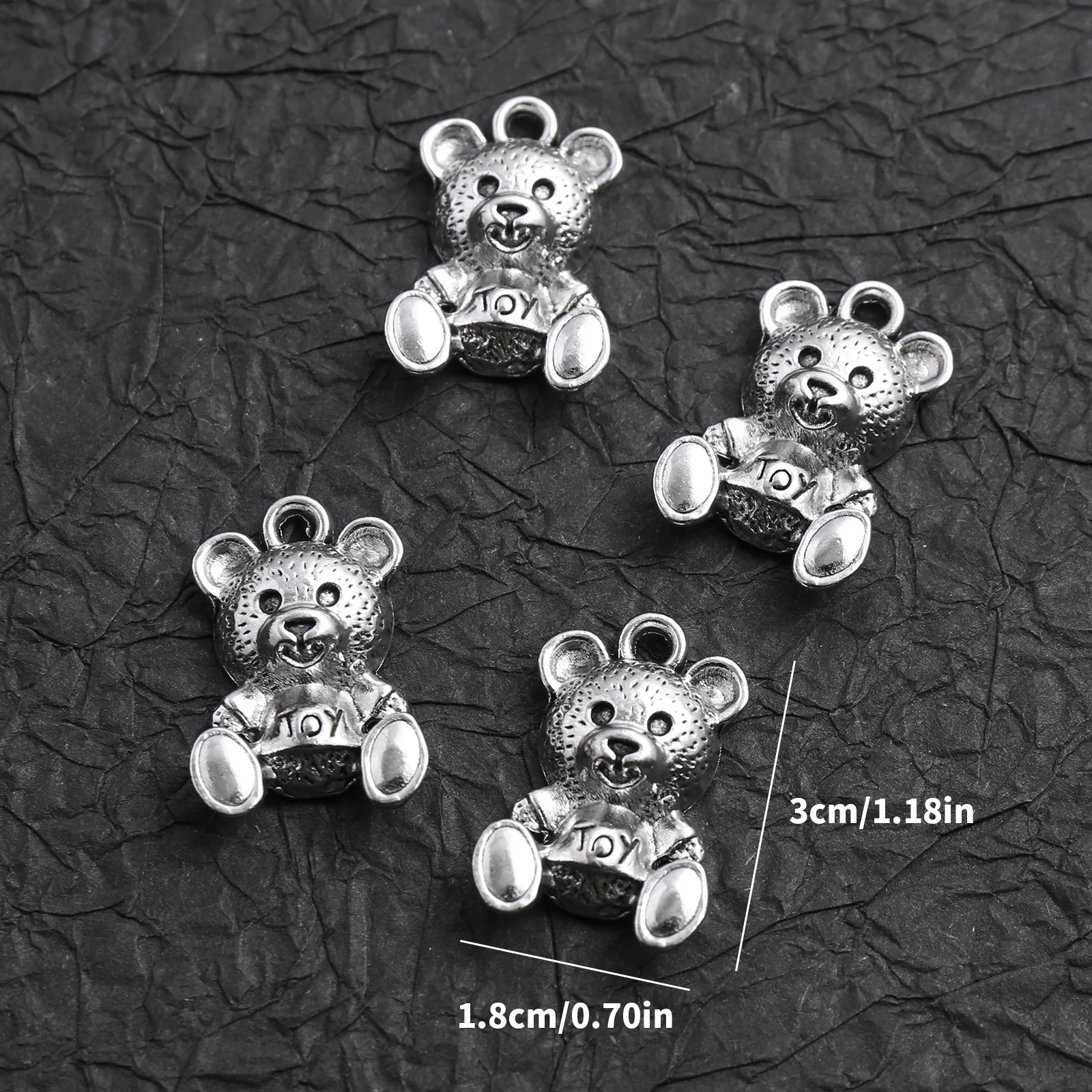4 Pieces of Simple and Trendy Handmade Accessories, Bear Charms with Textured Surface, Suitable for DIY Bracelets, Necklaces, and Earrings, Cool Style Jewelry DIY Basic Handmade Materials view 3