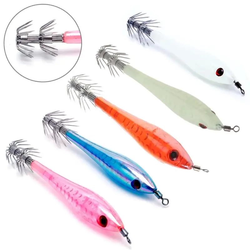 5Pcs Glow In Dark Luminous Squid Cuttlefish Fishing Lures Tackle Jig Bait Hooks image 4