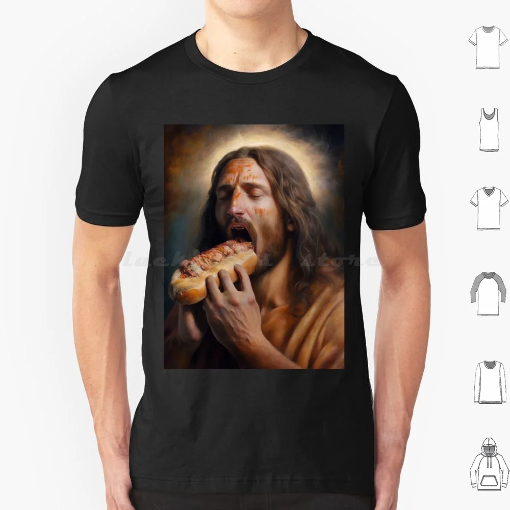 Jesus Loves Hot Dogs T Shirt Big Size 100% Cotton Hotdogs Hotdog Jesus Christ God