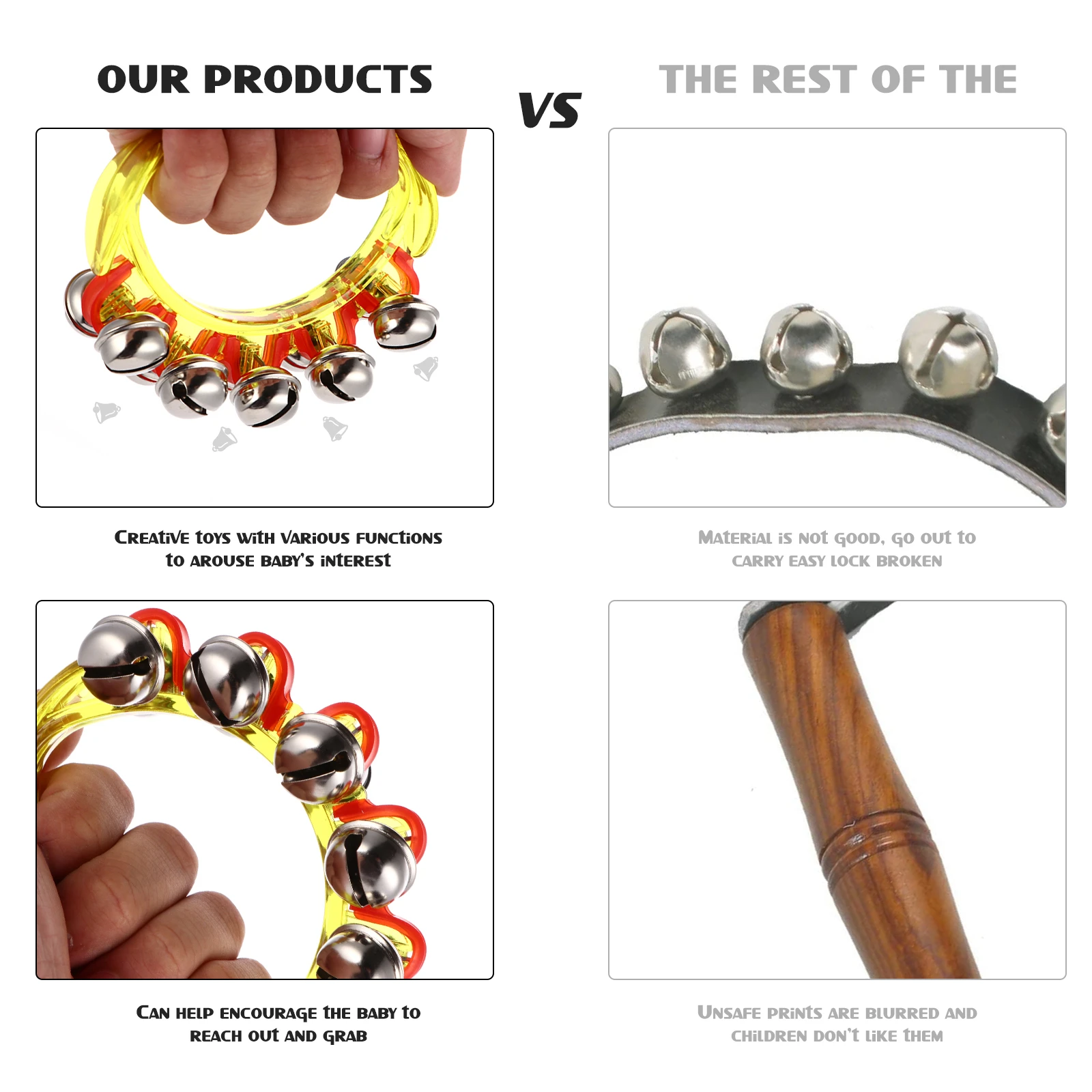 3Pcs Colorful Plastic Hand Rattle Infant Handbell Plaything Early Learning Percussion Sound Stimulator Baby Coordination