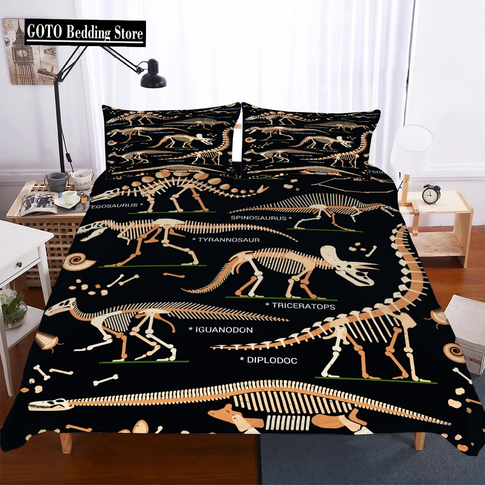 

Reactive Printing Dinosaurs Bones Jurassic Period Duvet Cover Sets 3d Dinosaur Bedding Set For Boy Cartoon Full Size Bed Set