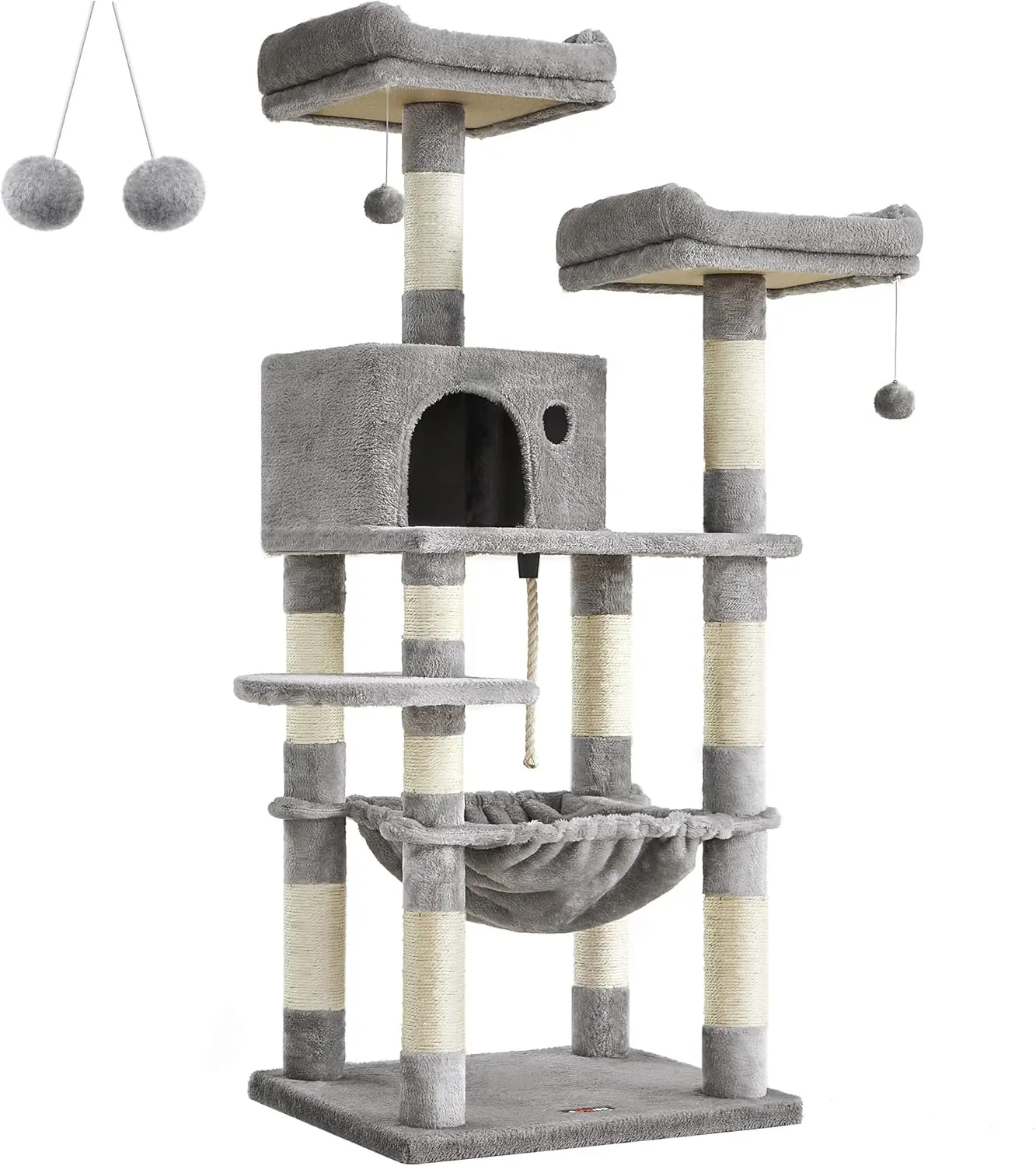 

Cat Tree, Cat Tower for Indoor Cats, 56.3-Inch Cat Condo with Scratching Posts, Hammock, Plush Perch, Light Gray UPCT15