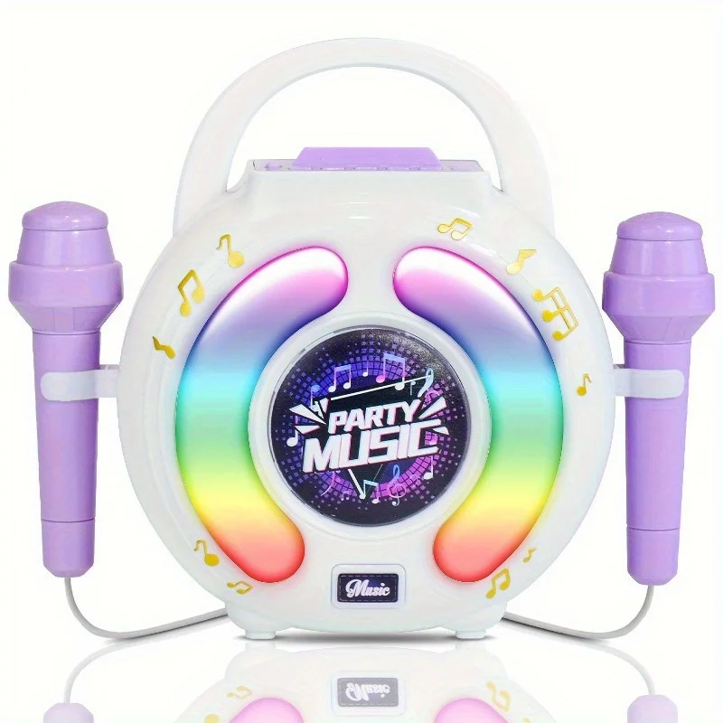 Machine de karaoké portable avec 2 microphones pour enfants, jouet musical avec lumière, fonction de changement vocal statique, cadeau pour filles et garçons