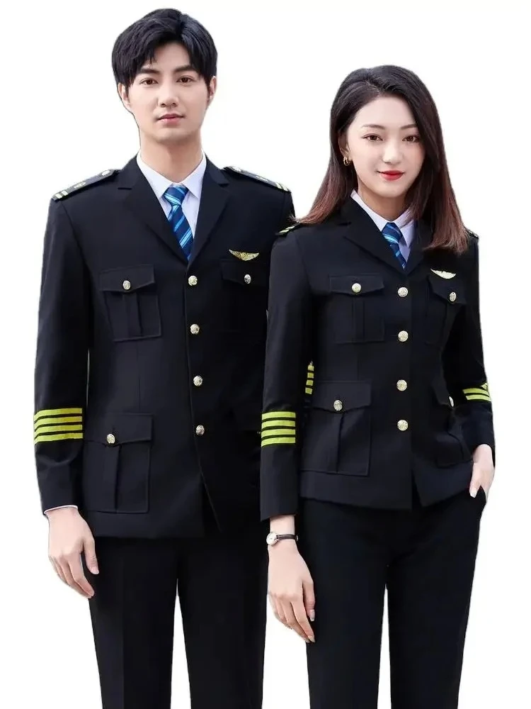 Airline Occupation Pilot Women Trousers Set Spring Men Band Performance Clothing Security Work Uniform Airpot Protocol Clothes