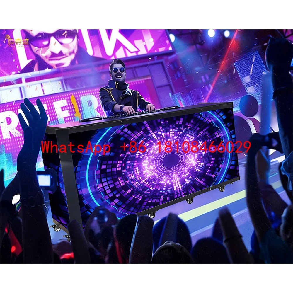 Mesa de consola portátil curva para cabina de TV, pantalla de video, podio, soporte de mesa, pantalla LED plegable de seis partes para DJ