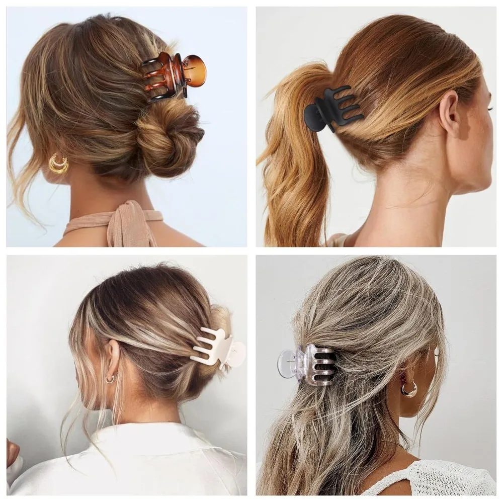 8 pinzas de pelo medianas para mujer, pinzas de garra pequeñas, combinación de estilos rectangulares y de plátano para cabello fino a grueso