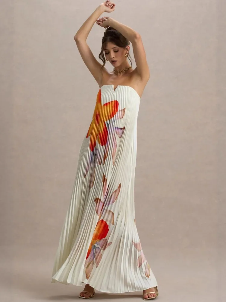 

Women Sexy Beach Dresses 2026 Swimwear Boho Bikini Cover Up Flower Printing Sleeveless Robe Dress Cover-Up Long Maxi Dress