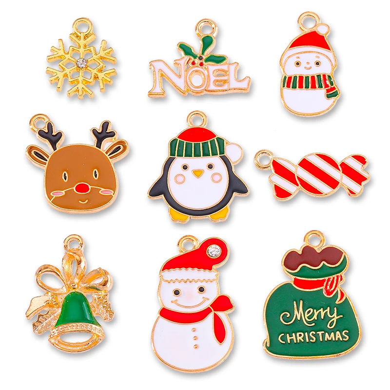 

20Pcs Cute Christmas Letter Noel Snowman Candy Enamel Color Pendant for Party Couple Bracelet Earrings DIY Jewelry Making Charm