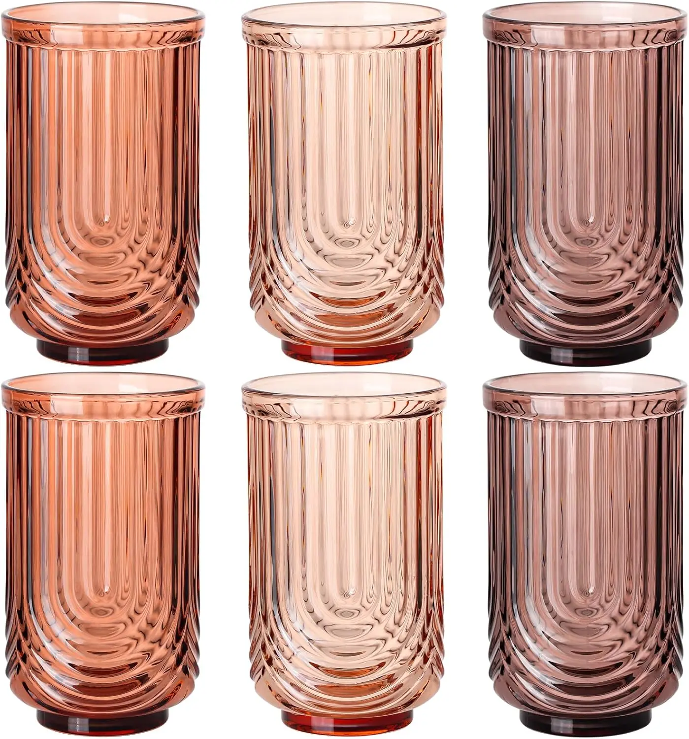

Hand-Blown Highball Glasses Set of 6 - 17oz Ribbed Glassware for Whiskey Cocktails Water Juice Milk