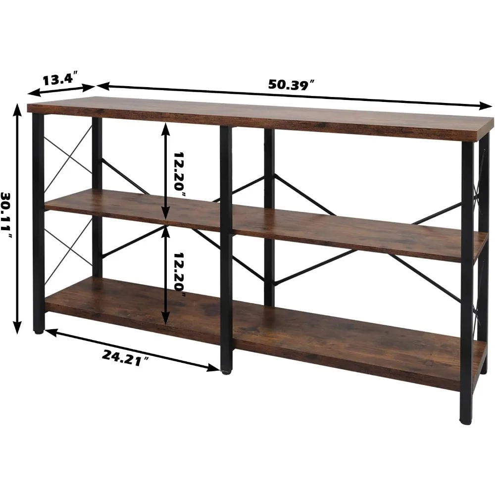 Industrial-Style Entryway Console Table with 3-Tier Open Shelves for Living Room and Entryway Storage