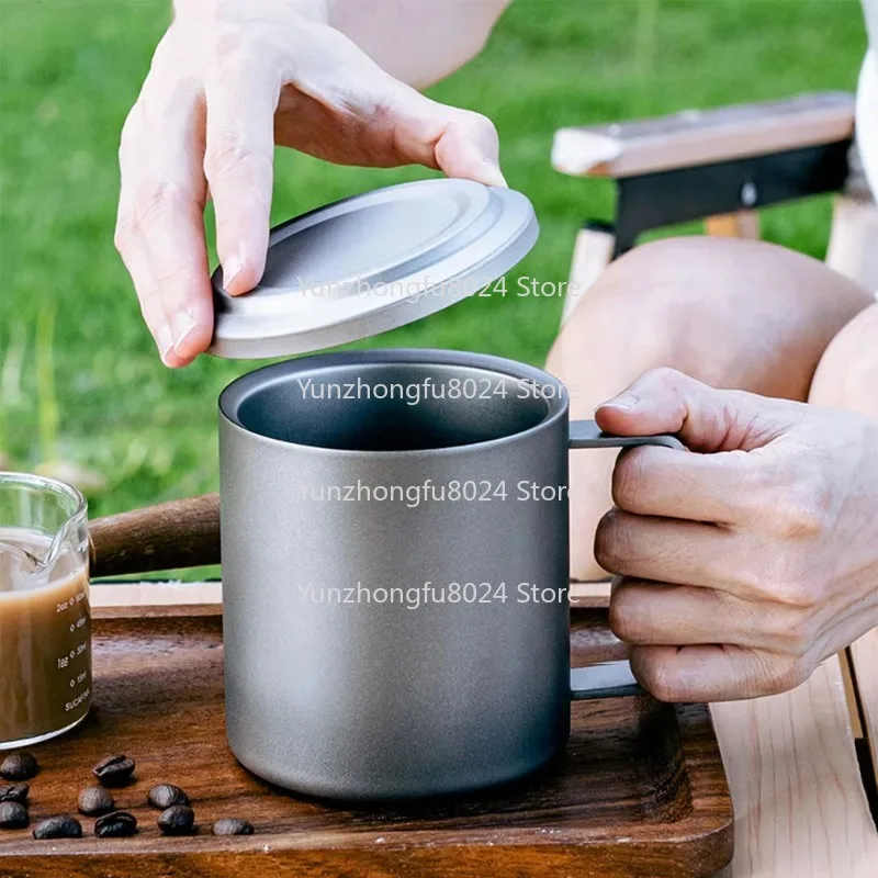 Portable Double-layer Anti-scalding Titanium Cup Travel Tea Set with Filter, Suitable for Outdoor Camping