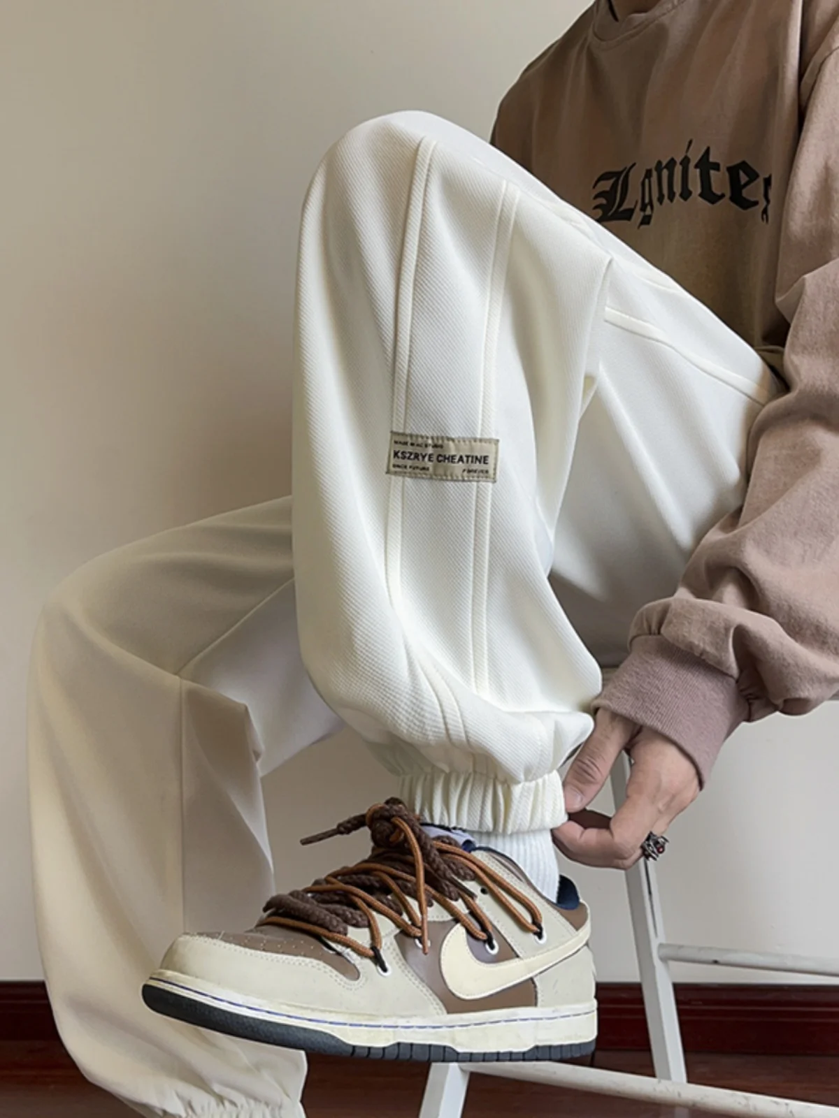 

Мужские спортивные брюки в американском ретро-стиле, вязаные, весенне-осенние, свободные, с манжетами, модные, повседневные, джоггеры