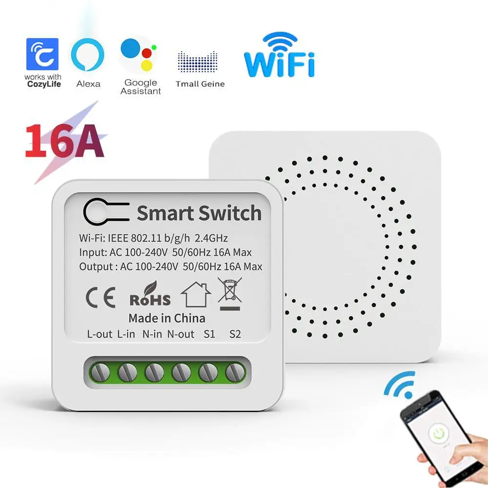 LVGESS MiNi WiFi Smart Switch, Cozylife App Remote Control Timer, Home Improvement 2 way Relay, Work with Google Home and Alexa