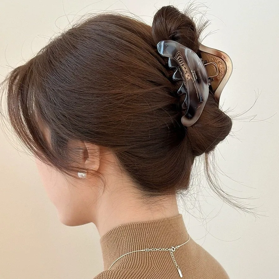 1PC Korean Acetic Acid High-End Sweet Advanced Ponytail Grab Clip Hairpin, Temperament Semi-Tied Hair Shark Clip Back Head Clip