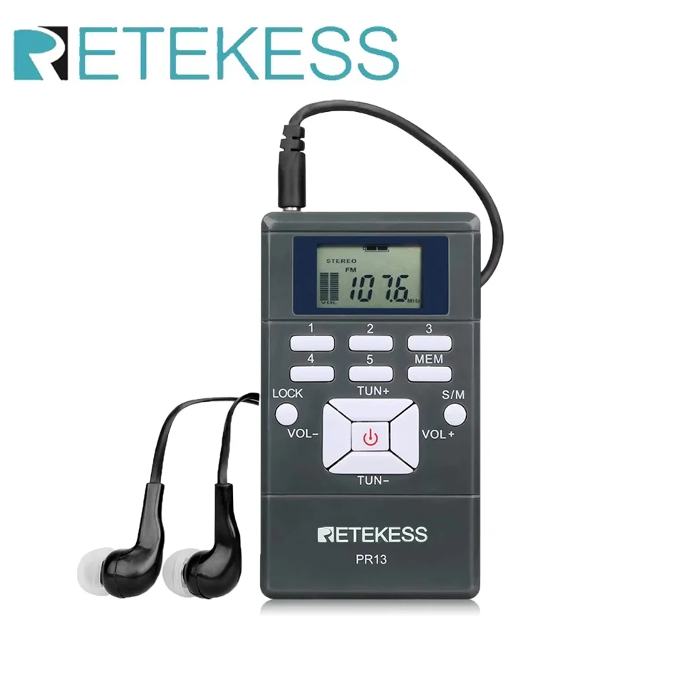 RETEKESS PR13 Мини-радио FM Портативная радиостанция на батарейках Часы Карманный радиоприемник DSP Стерео для походов Jog Tour Guide Training