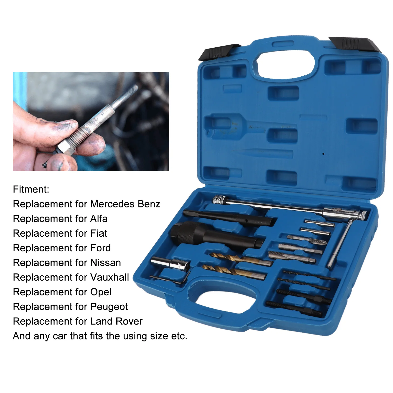 

16 шт., инструмент для снятия свечей накаливания, портативный метрический стальной сейф для поврежденных 8 мм 10 мм, набор инструментов для снятия свечей накаливания