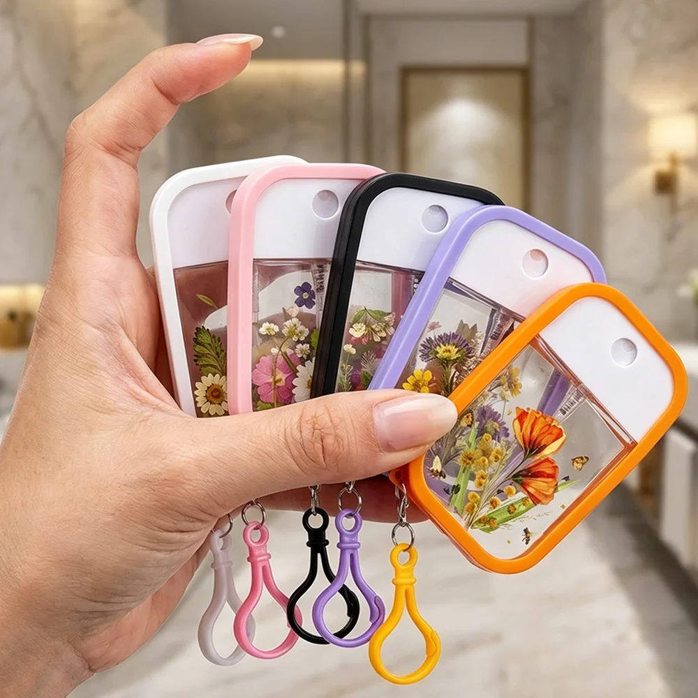 Portable Spray Bottle with Printed Design, 50ml, Keychain Hanging Style Refillable Bottle, Outdoor Portable Alcohol Disinfectant Spray Empty Bottle, Travel Skincare Liquid Dispensing Container