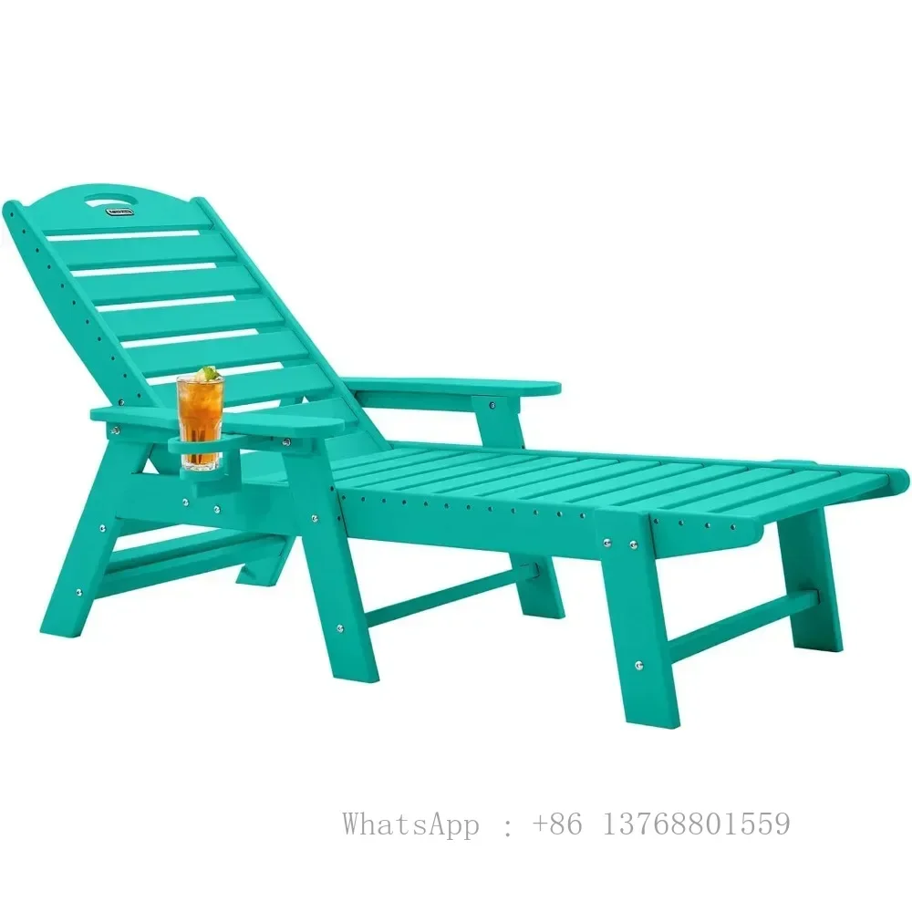 Chaise Lounge Chair for Outdoor, Patio Lounge Chair with 6 Positions, Weather Resistant, Pool Chaise with Cup Holder for Outside