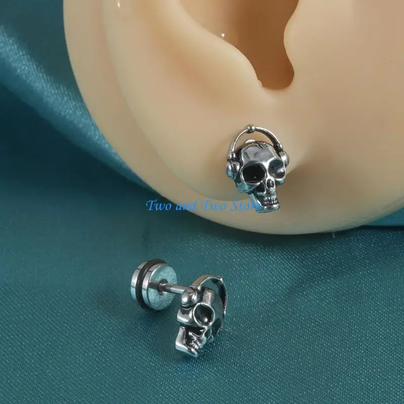 

HX6F Statement Making Stainless Steel Skull Ear Ornaments Goth Star Ear Studs Earring