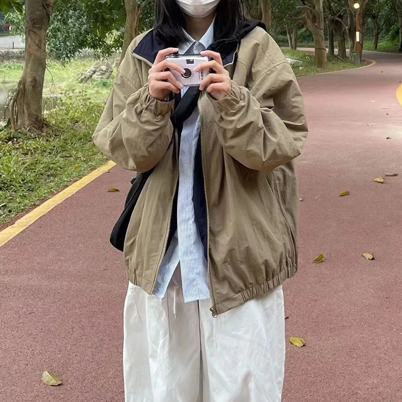 Chaquetas Bomber Harajuku que combinan con todo para mujer, ropa de calle de Hip Hop, abrigo de gran tamaño con cremallera, uniforme de béisbol coreano suelto para estudiantes, prendas de vestir exteriores