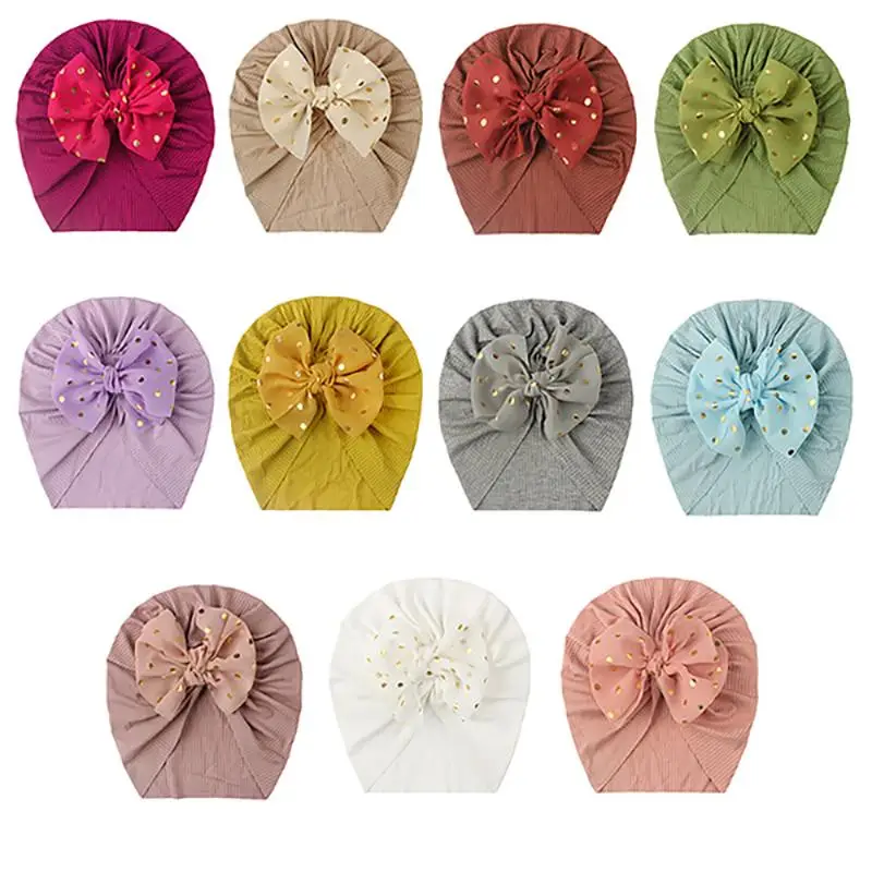 Baby Accessories Newborn Baby Children Baby Boy Girl Indian Turban Polyester Twist Bow Solid Color Soft Hat