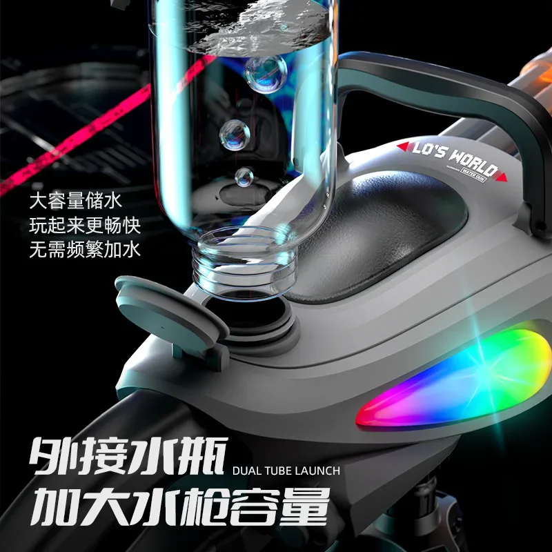 Automatic Gatling Water Gun Toy LED Double Rotating Gun Barrel Spray Large Capacity Water Pistol Blaster Pool Toy for Kids Adult