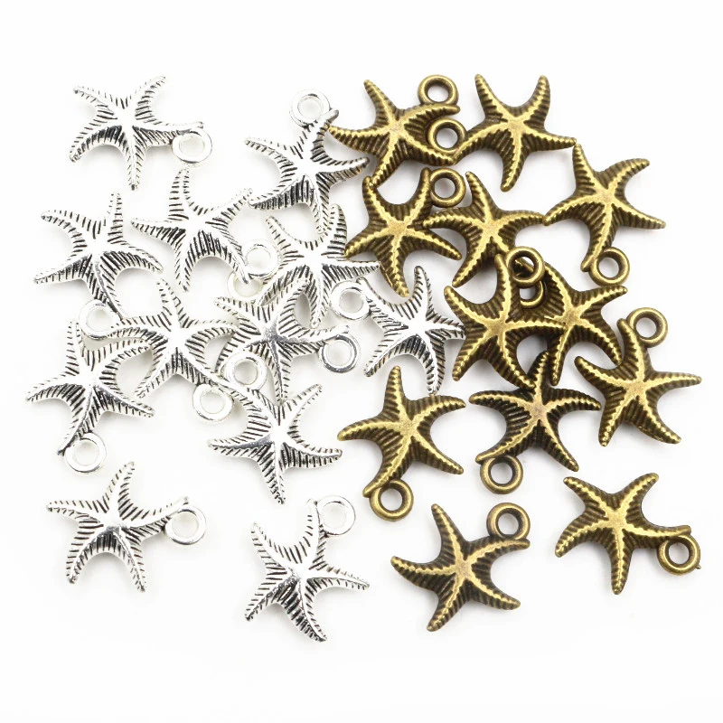 16x13mm 20 sztuk Antique Silver Plated brąz Plated rozgwiazda ręcznie robiony wisiorek: DIY dla bransoletka naszyjnik
