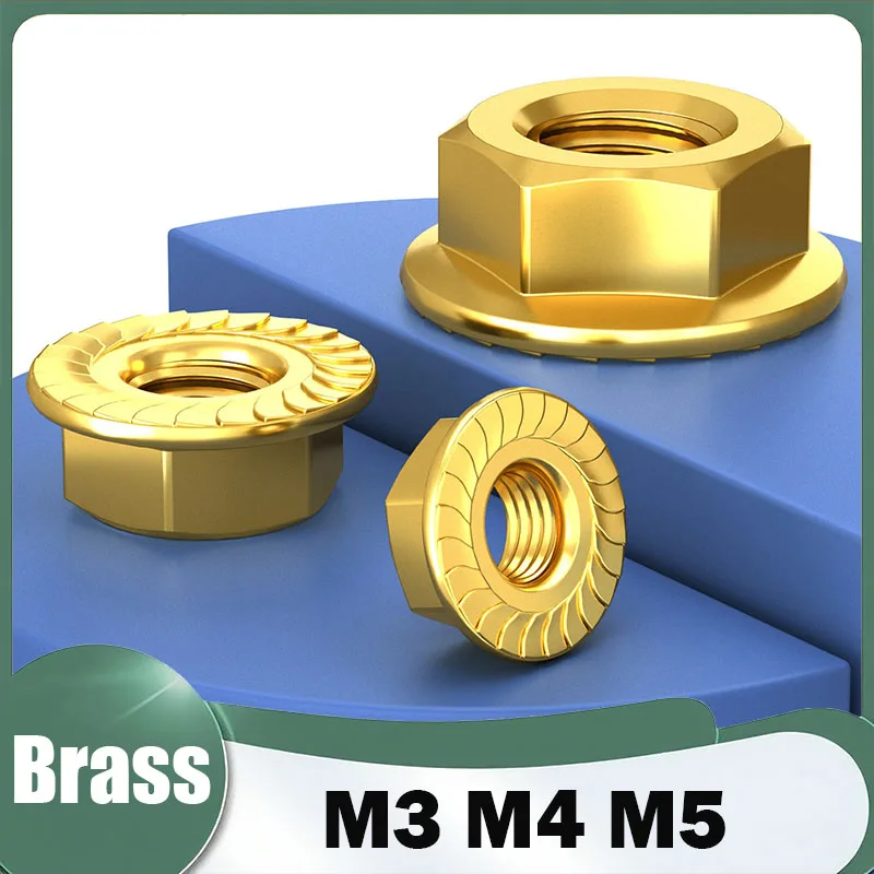 20/25/30Pcs M3 M4 M5 Brass Hex Head Serrated Spinlock Flange Nut Locknut