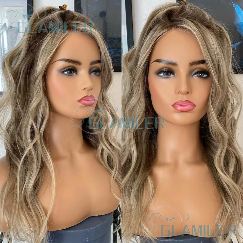 

Бесклеевые полные кружевные натуральные волнистые парики из натуральных волос, предварительно выщипанные мелирование # 8/613 Balayage 200% Плотность Бразильский парик фронта шнурка 13x4