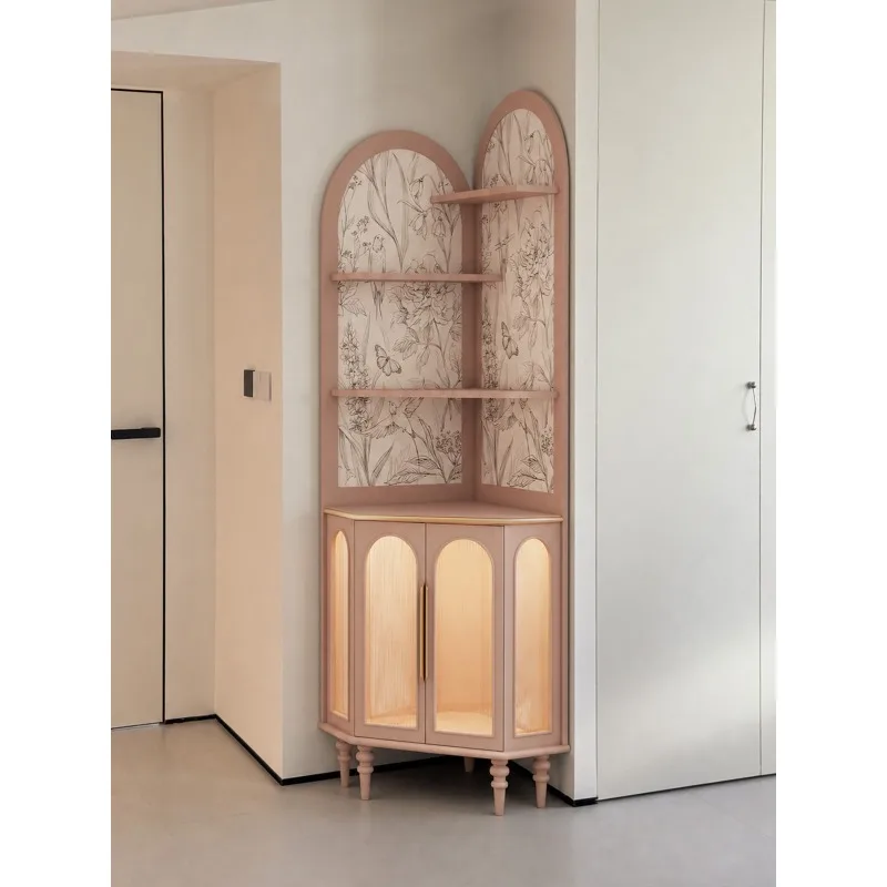 Against the Wall French Pastoral, Corner Cabinet Living Room Corner  Household Arched Locker Display Cabinet