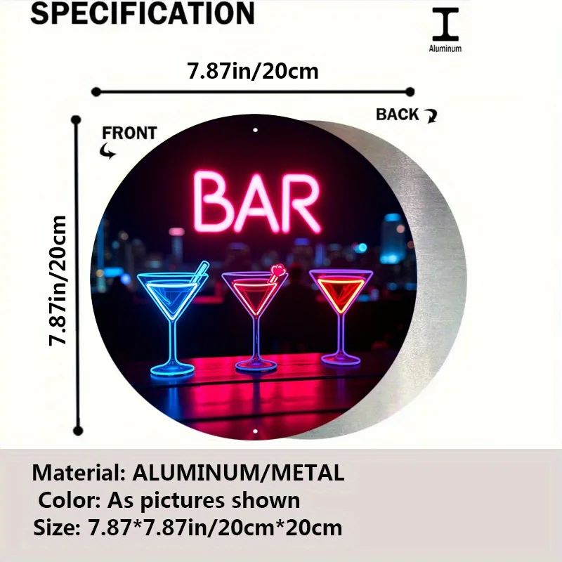 لافتة بار كوكتيل نيون عتيقة - فن معدني ريترو سيتي سكايلاين مع توهج ملون، مثالي لديكور الحانة المنزلية والمقهى