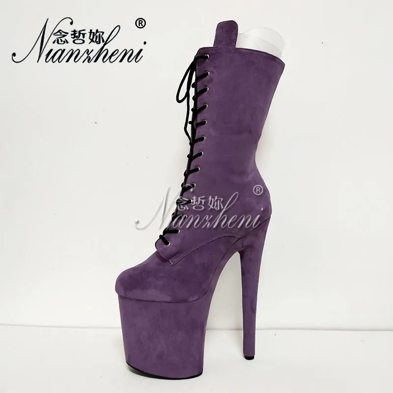 Strip Pole Dance Sexy Fetish Shoes 20cm Platform Flock Round Toe Big Size Women 8Inch Nightclub Exotic Ankle Boots Thin Heels