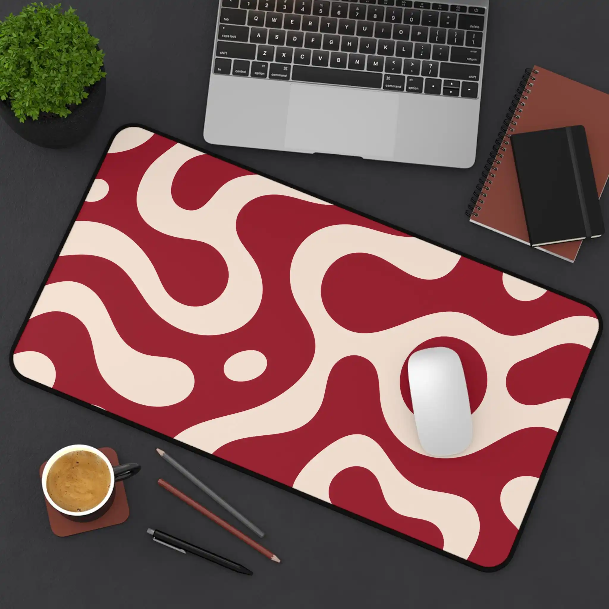 Abstract Red Fluid Pattern Deskmat,minimalist Workspace Protector,non-slip and Waterproof Gaming Deskmat,perfect Gift for Friend
