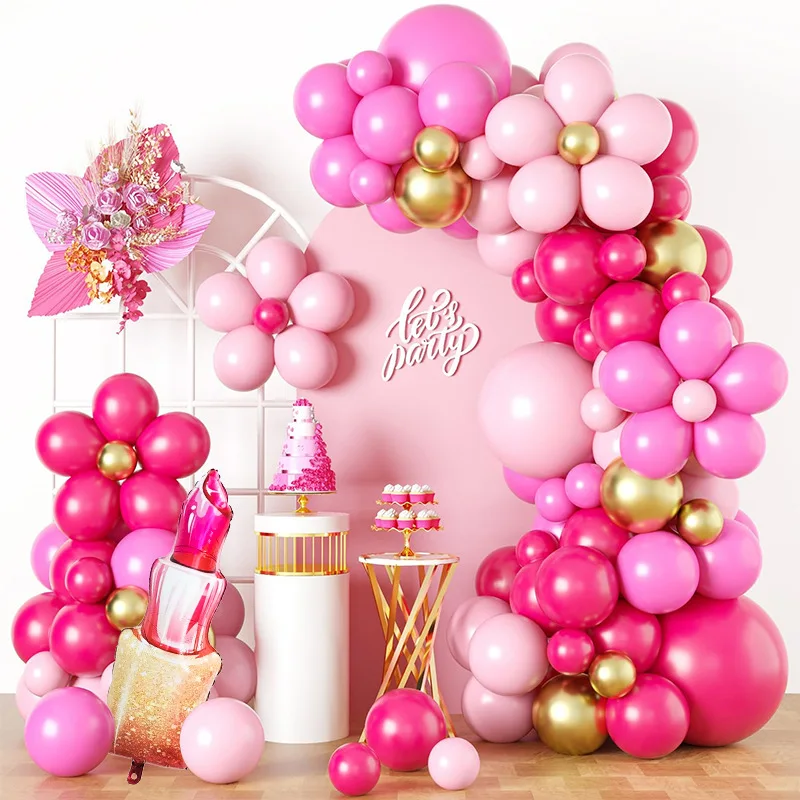 Pink Lipstick Theme Foil Balloon Garland Arch Latex Balloon Kit For Valentine's Day Girls Birthday Party Decoration