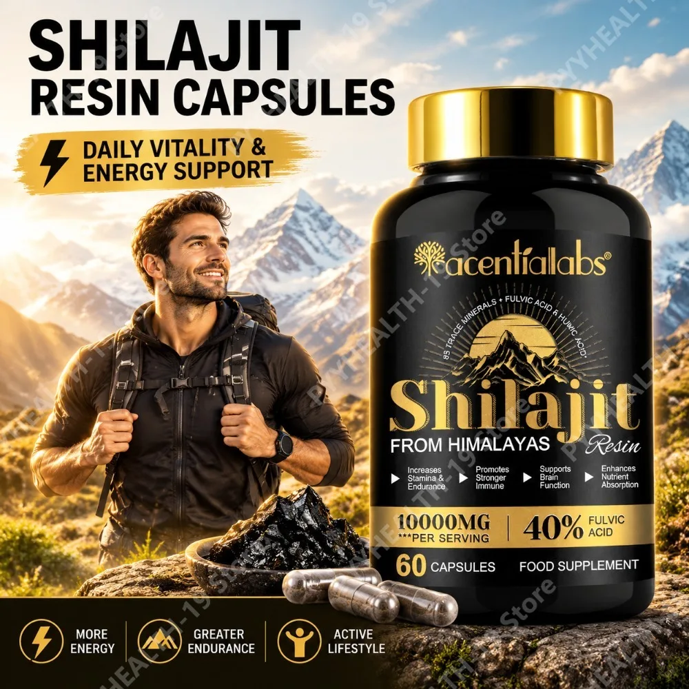 Shilajit Resin Capsules from Himalayas 1000mg 10:1 Extract, 40% Fulvic Acid 60 Count Supports Stamina & Endurance Brain Function